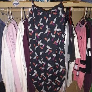 Black Dress with Colorful Feather Print